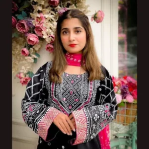 3 Pcs Women's Stitched Katan Silk Printed Suit Front