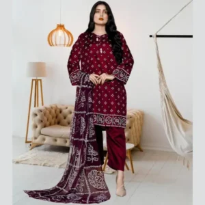 Stylish Women's Stitched Printed 3 Pc Purple Suit Full