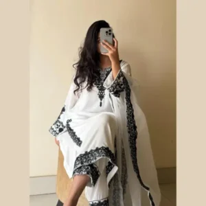 Women’s Stitched Embroidered 3 Pc White Suit Front